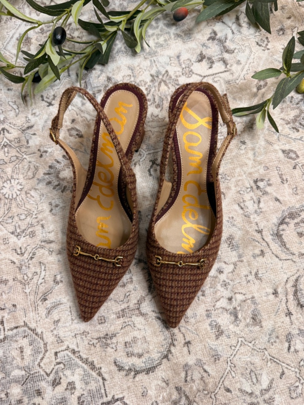 Sam Edelman Waller Brown Herringbone Pointed Toe Slingback Pumps Size 7 - Picture 2 of 4